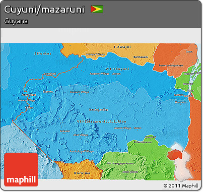 Political Shades 3D Map of Cuyuni/mazaruni