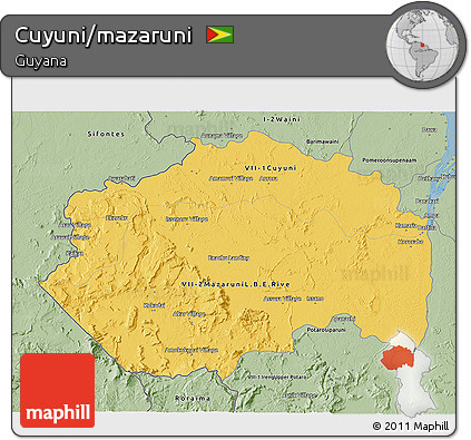 Savanna Style 3D Map of Cuyuni/mazaruni