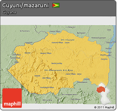 Savanna Style 3D Map of Cuyuni/mazaruni