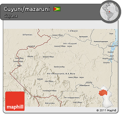 Shaded Relief 3D Map of Cuyuni/mazaruni
