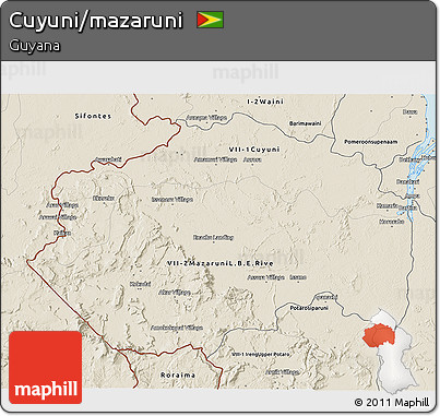 Shaded Relief 3D Map of Cuyuni/mazaruni