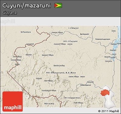 Shaded Relief 3D Map of Cuyuni/mazaruni