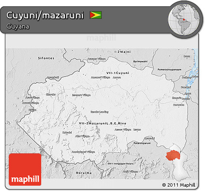 Silver Style 3D Map of Cuyuni/mazaruni