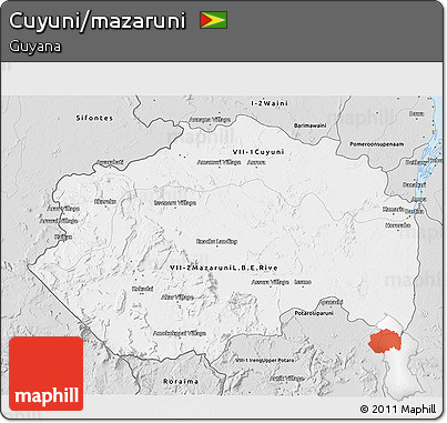 Silver Style 3D Map of Cuyuni/mazaruni