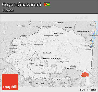 Silver Style 3D Map of Cuyuni/mazaruni