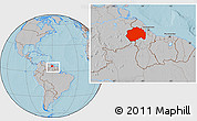 Gray Location Map of Cuyuni/mazaruni, within the entire country, hill shading