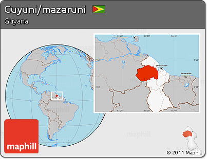 Gray Location Map of Cuyuni/mazaruni, highlighted country