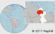 Gray Location Map of Cuyuni/mazaruni, highlighted country, hill shading