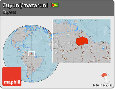 Gray Location Map of Cuyuni/mazaruni, hill shading