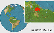 Satellite Location Map of Cuyuni/mazaruni, within the entire country