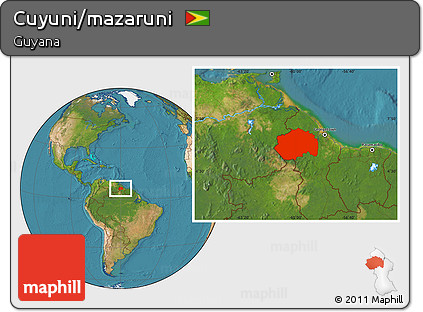 Satellite Location Map of Cuyuni/mazaruni