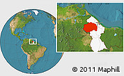 Satellite Location Map of Cuyuni/mazaruni, highlighted country
