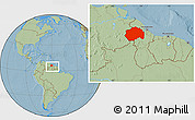 Savanna Style Location Map of Cuyuni/mazaruni, within the entire country, hill shading