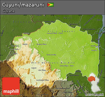 Physical Map of Cuyuni/mazaruni, darken