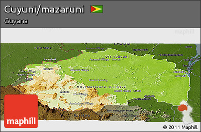 Physical Panoramic Map of Cuyuni/mazaruni, darken