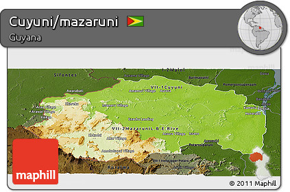Physical Panoramic Map of Cuyuni/mazaruni, darken