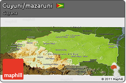 Physical Panoramic Map of Cuyuni/mazaruni, darken