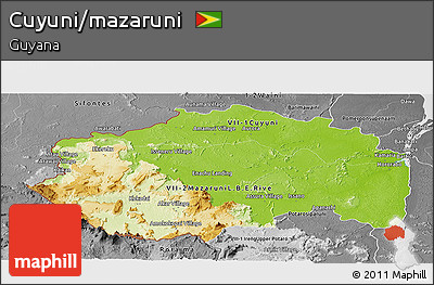 Physical Panoramic Map of Cuyuni/mazaruni, desaturated