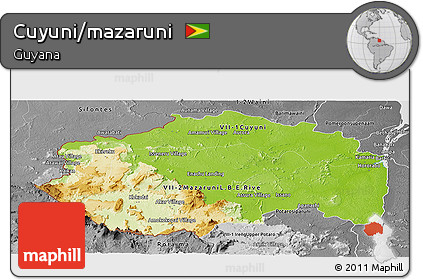 Physical Panoramic Map of Cuyuni/mazaruni, desaturated
