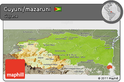 Physical Panoramic Map of Cuyuni/mazaruni, semi-desaturated