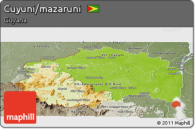 Physical Panoramic Map of Cuyuni/mazaruni, semi-desaturated