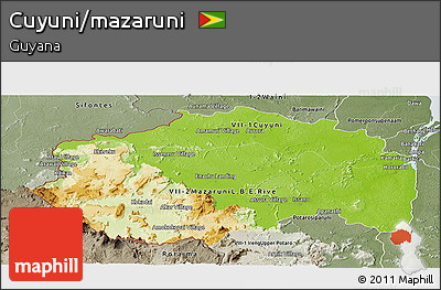 Physical Panoramic Map of Cuyuni/mazaruni, semi-desaturated