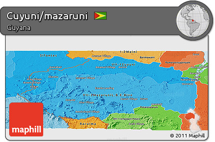 Political Shades Panoramic Map of Cuyuni/mazaruni