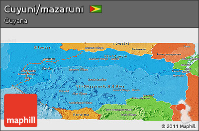 Political Shades Panoramic Map of Cuyuni/mazaruni