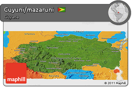 Satellite Panoramic Map of Cuyuni/mazaruni, political outside