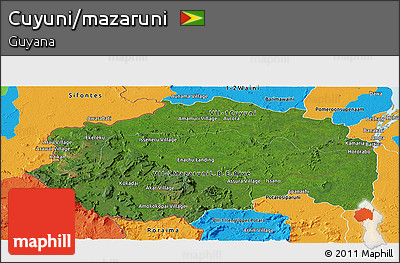 Satellite Panoramic Map of Cuyuni/mazaruni, political outside