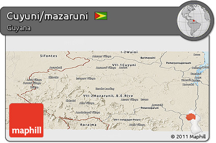 Shaded Relief Panoramic Map of Cuyuni/mazaruni