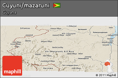 Shaded Relief Panoramic Map of Cuyuni/mazaruni