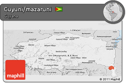 Silver Style Panoramic Map of Cuyuni/mazaruni