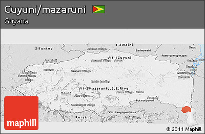 Silver Style Panoramic Map of Cuyuni/mazaruni