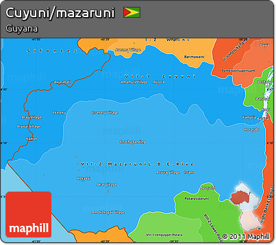 Political Shades Simple Map of Cuyuni/mazaruni