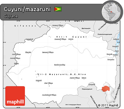 Silver Style Simple Map of Cuyuni/mazaruni