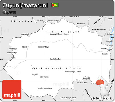 Silver Style Simple Map of Cuyuni/mazaruni