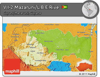 Physical 3D Map of VII-2 Mazaruni/L.B.E.Rive, political outside
