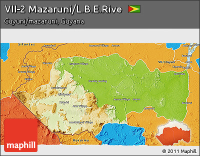 Physical 3D Map of VII-2 Mazaruni/L.B.E.Rive, political outside