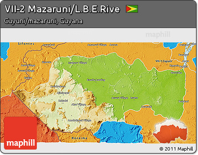 Physical 3D Map of VII-2 Mazaruni/L.B.E.Rive, political outside