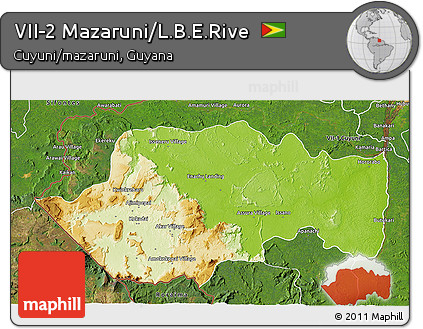 Physical 3D Map of VII-2 Mazaruni/L.B.E.Rive, satellite outside