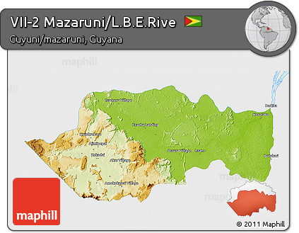 Physical 3D Map of VII-2 Mazaruni/L.B.E.Rive, single color outside
