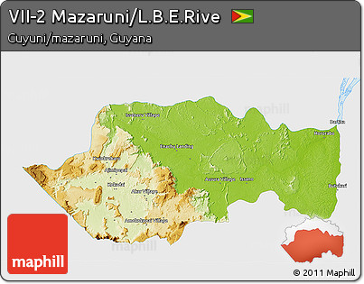 Physical 3D Map of VII-2 Mazaruni/L.B.E.Rive, single color outside