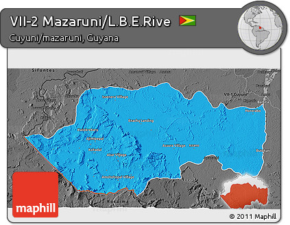 Political 3D Map of VII-2 Mazaruni/L.B.E.Rive, darken, desaturated