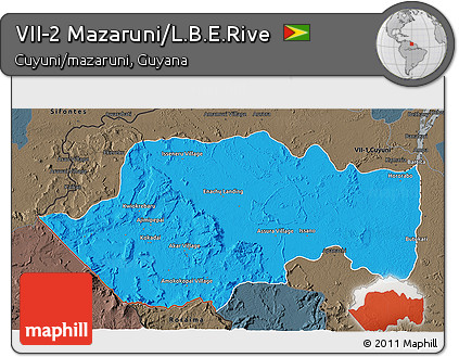 Political 3D Map of VII-2 Mazaruni/L.B.E.Rive, darken, semi-desaturated