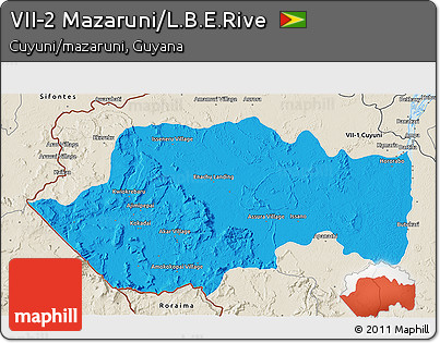 Political 3D Map of VII-2 Mazaruni/L.B.E.Rive, shaded relief outside