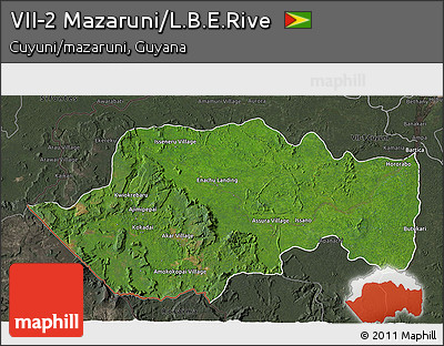 Satellite 3D Map of VII-2 Mazaruni/L.B.E.Rive, darken, semi-desaturated