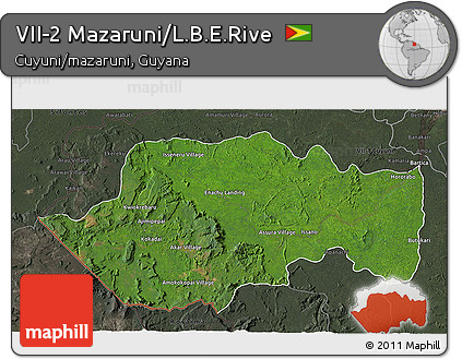 Satellite 3D Map of VII-2 Mazaruni/L.B.E.Rive, darken, semi-desaturated