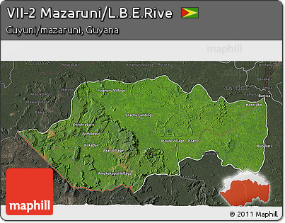 Satellite 3D Map of VII-2 Mazaruni/L.B.E.Rive, darken, semi-desaturated