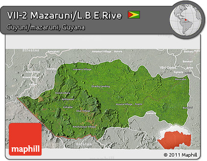 Satellite 3D Map of VII-2 Mazaruni/L.B.E.Rive, lighten, semi-desaturated